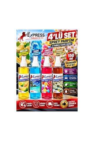 Araba Kokusu Araç Içi Parfüm Oto Parfümü Oda Kokusu Genel Amaçlı Parfüm 4x150 Ml Dört Farklı Koku