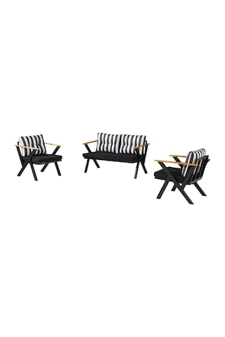 Usta Mekan N Design 2-1-1 Balkon Takımı, Bahçe Mobilyası, Çay Seti, Kafe Oturma Grubu, Teras Koltuk Takımı Siyah-çizgili