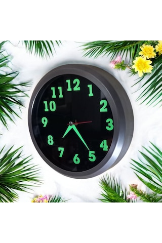 Fosforlu Metal Mini Duvar Saati Çap 20 Cm Küçük Saat Metal