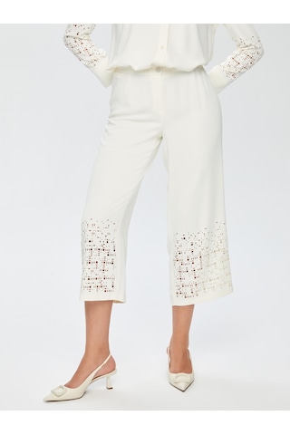 Faik Sönmez Paçası Delik İşli Wide Leg Fit Pantolon 69467 U6946773 Ekru