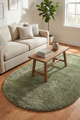 Oval Mabel Yeşil Yumuşak Tuşeli Halı 10 Farklı Renk Seçeneği Kaymaz Taban Yıkanabilir Modern
