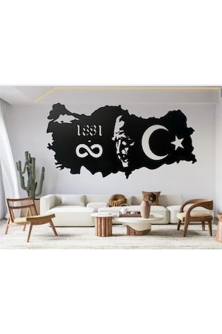 Dgrk Atatürk Ve Türkiye Haritası Tasarım Tablo Ahşap 110 X 70 Cm
