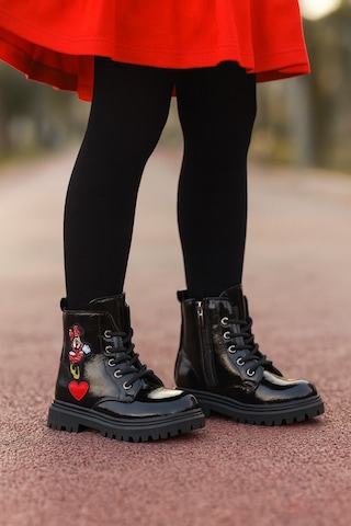 Ortopedik Bağcıklı Fermuarlı Kız Çocuk Bot Ayakkabı Siyah Kız Çocuk Bot Siyah