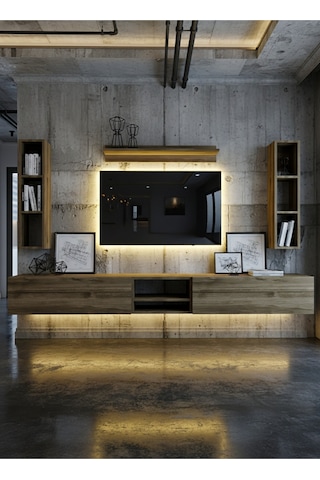Resital Ledli Duvara Monte Tv Sehpası - Ceviz - W6001-2 Ceviz
