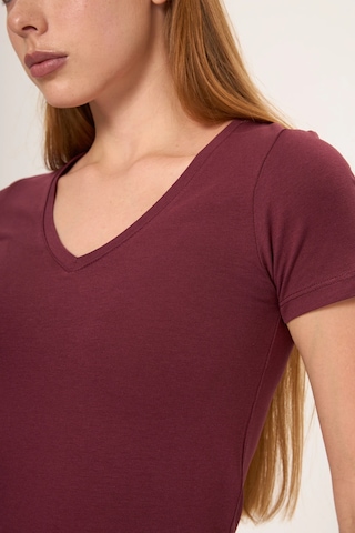 Zoor Ultra Soft Penye Modal V Yaka Kısa Kollu Bluz Bordo