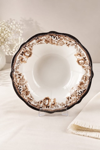 Porser Porselen Velour Brown Fulya Bowl Kase 26cm Tekli Çok renkli