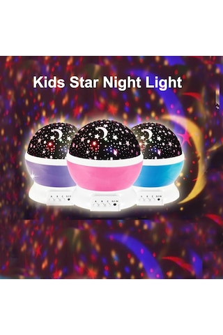 Konesam Mor Renkli Dönen Yıldız Projeksiyon Lambası - 4 Led Işıklı Plastik Gece Aydınlatması Usb İle Çalışır