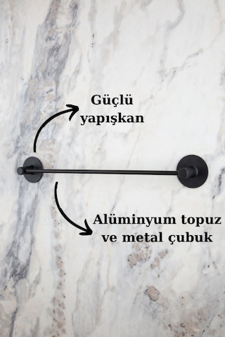 MultiStore Yuvarlak Yapışkanlı Siyah Uzun Havluluk Siyah