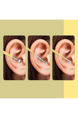 Chavin Deri Çantalı 6 Parça Çelik Kulak Temizleme Seti Sarı