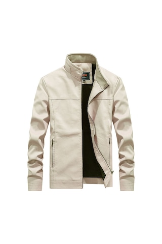 İlkbahar Ve Sonbahar Erkek Dik Yaka Düz Renk Ceket Beyaz