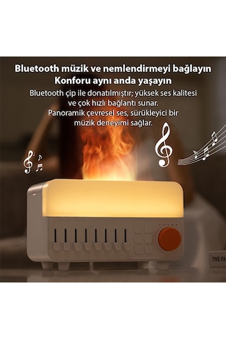 Ezere A14 Bluetooth Hoparlörlü Alev Efektli 8 Sesli Renkli Alev Görünümlü Aromaterapi Difüzörü Ultrasonik Hava Nemlendici