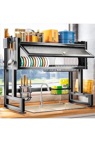 Valkyrie Evye Üstü Bulaşık Kurutmalık 105x30x80 Cm Çok Amaçlı Mutfak Organizer Raf Siyah