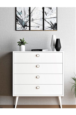 Floradesign Zen Şifonyer / Çok Amaçlı Dolap/ Çekmeceli Şifonyer / Kapaklı Şifonyer / 4 Çekmeceli Şifonyer 80cm Beyaz