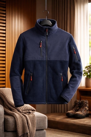 Vatan Tekstil Slim Fit Erkek Tam Fermuarlı Dik Yaka 4 Cepli Polar Softshell Garnili Lacivert