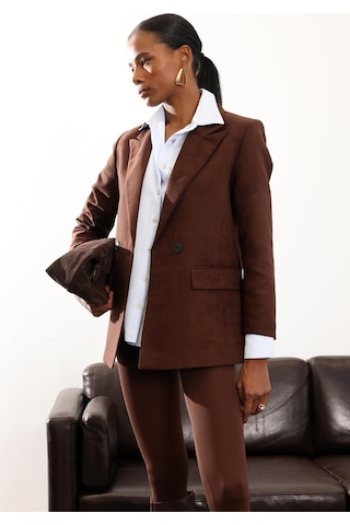 Kahverengi Süet Kruvaze Ceket 002064 Kahverengi