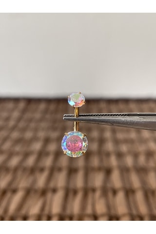 Yüksek Kalite G23 Titanium Rengarenk Hareli Parlak Zirkon Taşlı Titanyum Göbek Piercingi Taş 10mm Altın