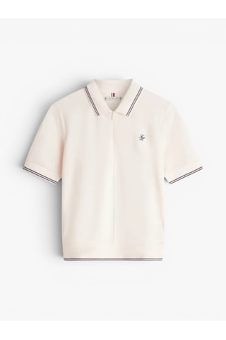 Tommy Hilfiger Th Scrıpt Lyocell Zıp Ss Polo Kadın Bej T-shirt - Ww0ww47853