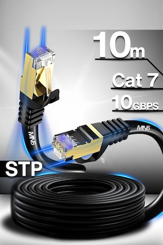 MN6 M109F Cat7 Kablo 10 Metre/Bakır-10Gbps-50 Mikron Altın Kaplama/10M Cat7 Ethernet Kablosu