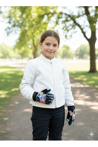 Çocuk Motosiklet & Bisiklet Eldiveni Çiçek Desenli - Güvenli Sürüş Için