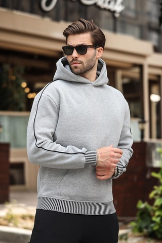 Madmext Grimelanj Kapüşonlu Kanguru Cep Erkek Sweatshirt E7163 Grimelanj