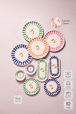 Limone 10 Parça 4 Kişilik Kahvaltı Takımı Cokrenklı Çok Renkli