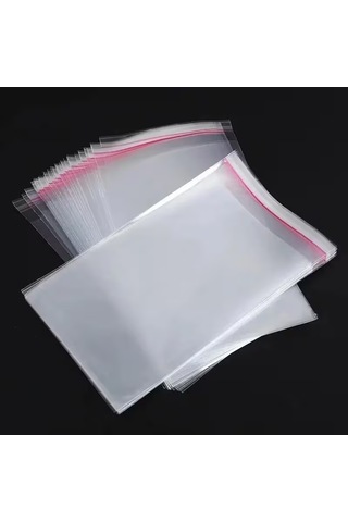 Hg Ambalaj 100 Adet 15x25 Cm Bantlı Yapışkanlı Şeffaf Opp Jelatin Poşet 15x20+5