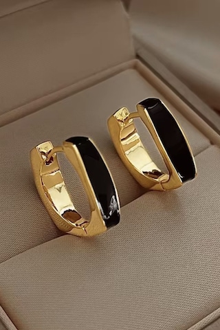 Kadın Küpe 14k Gold Renkli Mineli Preminium Halka Küpe Siyah