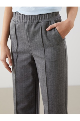 Lcw Modest Gri Beli Lastikli Çizgili Kadın Pantolon