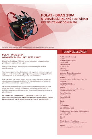 polataku Drag 250A Dijital Otomatik Akü Test Cihazi