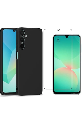 Samsung Galaxy A26 Uyumlu Kılıf Esnek Silikon Telefon Kılıfı Ve Temperli Cam Ekran Koruyucu Siyah