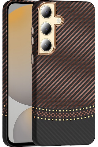 Galaxy Uyumlu S24 Plus Kılıf M-safe Şarj Özellikli Karbon Fiber Görünümlü Tchs Gros Kapak - Gold-siyah Gold-siyah