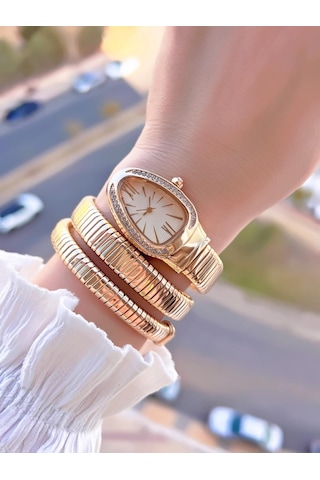 Coliseum Dolamalı Yılan Model Özel Tasarım Vintage Seri Kadın Kol Saati Cl.y001.m6 Sarı