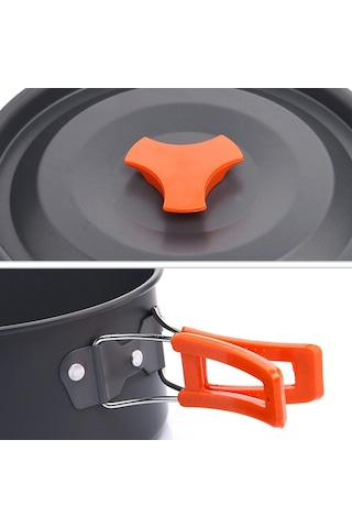 Wıdesea Wsc-203J 2-3 Kişilik Alüminyum Kamp Tencere Seti Çaydanlık Kızartma Tavası Bpa Içermez Fda Sertifikalı Değil - Gri/Turuncu