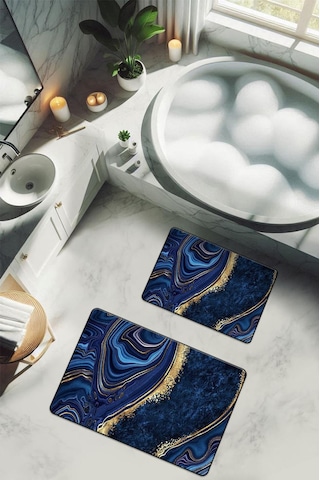 Yıkanabilir Kaymaz Tabanlı Modern Desenli 2'li Banyo Paspas Takımı Bps0017 Renkli