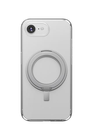 Apple iPhone Uyumlu 17e / 16e Kılıf Swivix Döner Metal Standlı Koruyucu Premium Dayanıklı Kapak Şeffaf