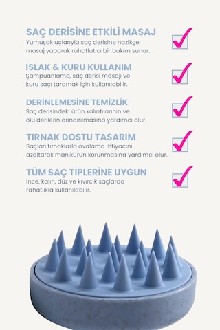 Saç Bakım Fırçası, Saç Derisine Masaj Yapan Şampuan Tarağı, Duş Fırçası Mavi