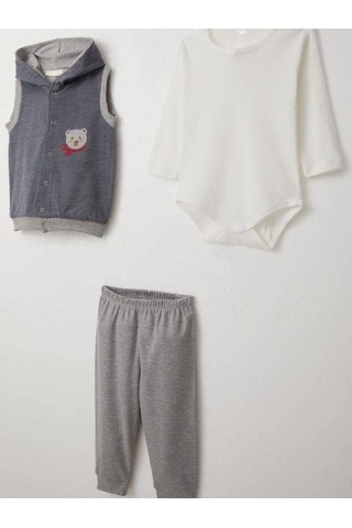 Erkek Bebek Bodyli 3 Lü Takım-15308 İndigo