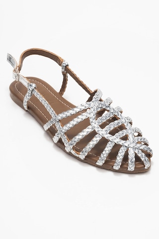 Claudıa Gümüş Örgü Kafes Tasarım Kadın Sandalet Gümüş