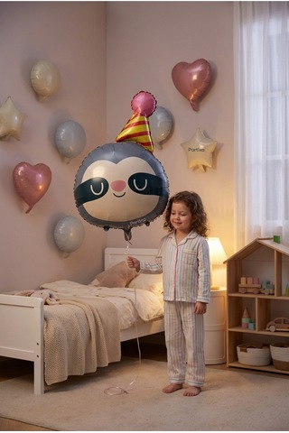 Şapkalı Safari Tembel Hayvan Kafa Folyo Balon 71x48 Cm Safari Temalı Çocuk Doğum Günü Parti Süsü Çok Renkli