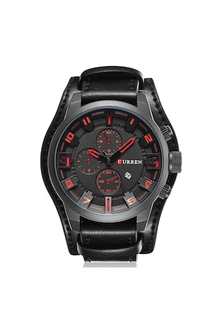 Curren M8225 Askeri Deri Quartz Erkek Kol Saati Siyah Kırmızı