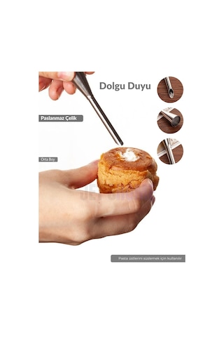 Dolgu Duyu Paslanmaz Puf Başlığı Şanti Dolum Duyu Krema Torbası Sıkma Ucu Duy Orta Boy Metalik Gri