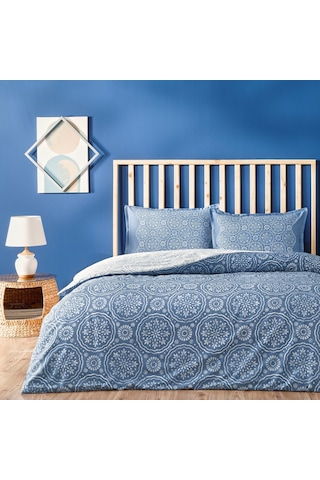 Linens Allday Tuiren Pamuk Saten Çift Kişilik Nevresim Takımı Mavi