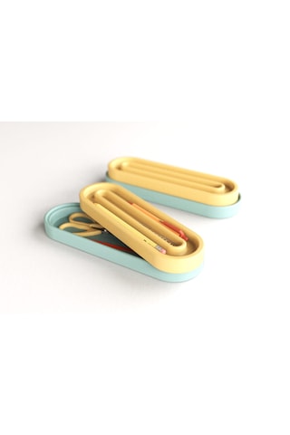 Tıdy Base - Desk Organizer Renkli Kapaklı Kalemlik Seti Kalem, Makas Ve Ataş Düzenleyici Mavi - Sarı