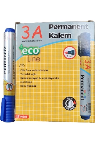 3A Yuvarlak Uçlu Permanent Marker Koli Kalemi 12'Li Paket Mavi