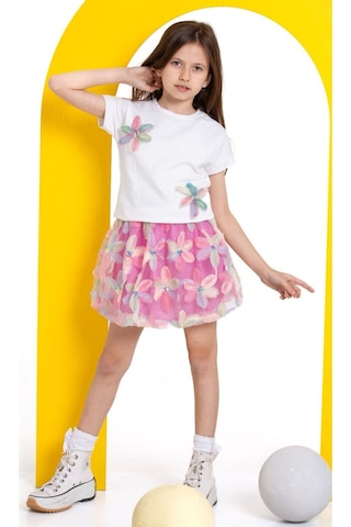 Kız Çocuk Zambak Detaylı Etekli Takım Pembe
