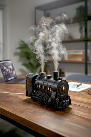 Tren Aromaterapi Hava Nemlendirici Kumandalı Led Işıklı - Buhar Makinası Duman Halkası 300 Ml Kap.