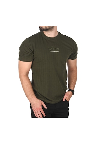 Deepsea Erkek Haki Nefes Alan Pamuklu Tişört Bisiklet Yaka Dar Kesim Yumuşak Dokulu Tişört 2504352 Haki