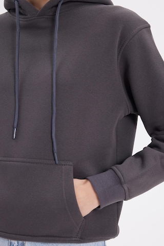 Tudors Kadın Relax Fit Rahat Kesim Pamuklu Kapüşonlu Kanguru Cepli Füme Sweatshirt-39938 Füme