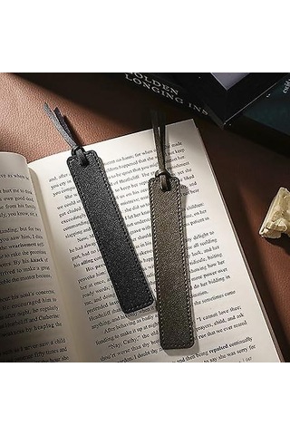 4 Adet Deri Kitap Ayracı, Klasik Dikişli, Deri İpliğiyle 13 2.4cm