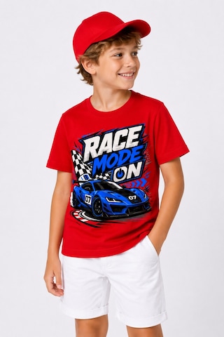 Bayloranzzo Race Mode On Yarış Arabası %100 Pamuk Premium Kalite Erkek Çocuk Tişörtü Kırmızı